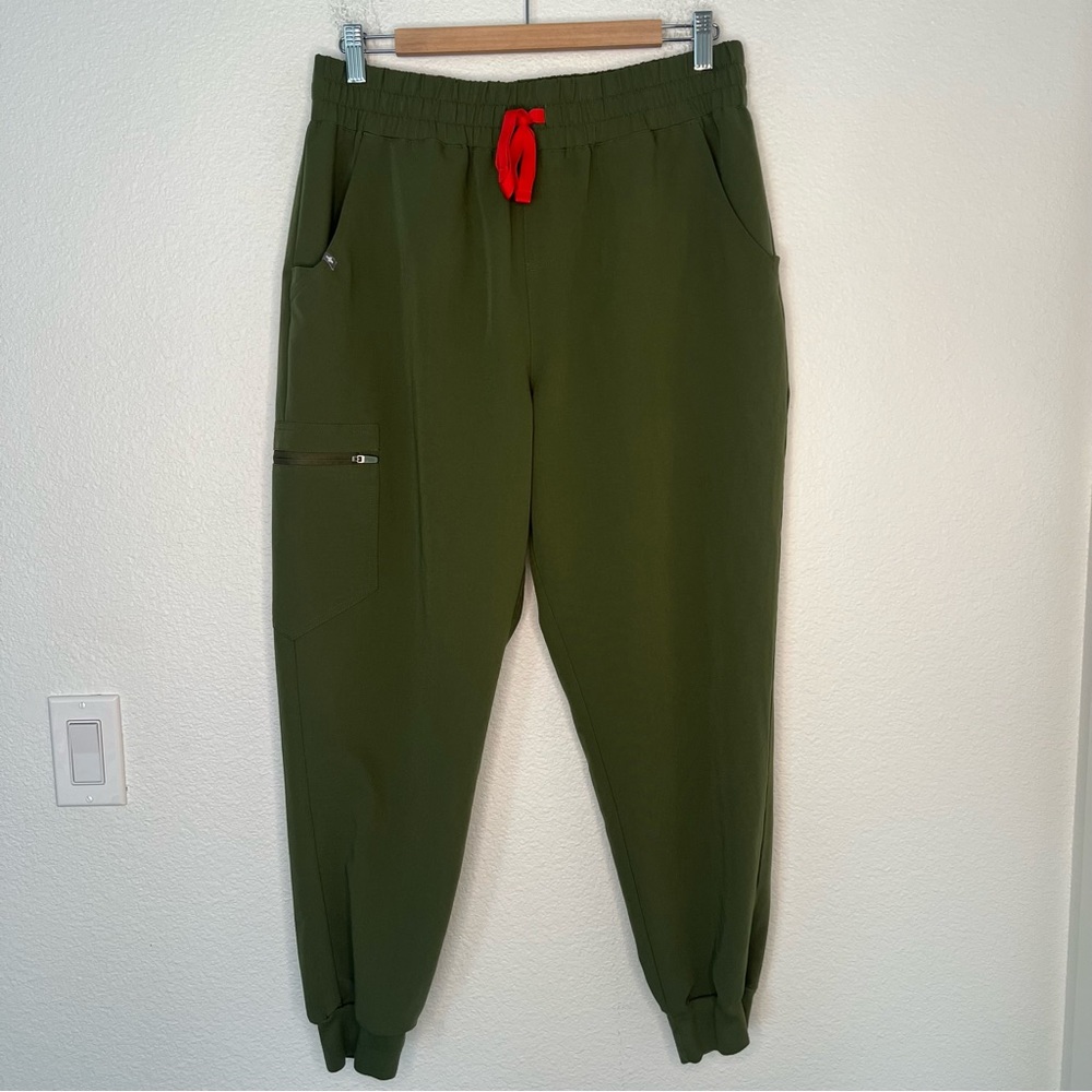 Figs Olive Green Jogger Pants with Red Drawstring